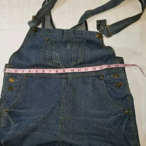 Distressed blue jean Overalls Small/Med - Picture 2 of 5